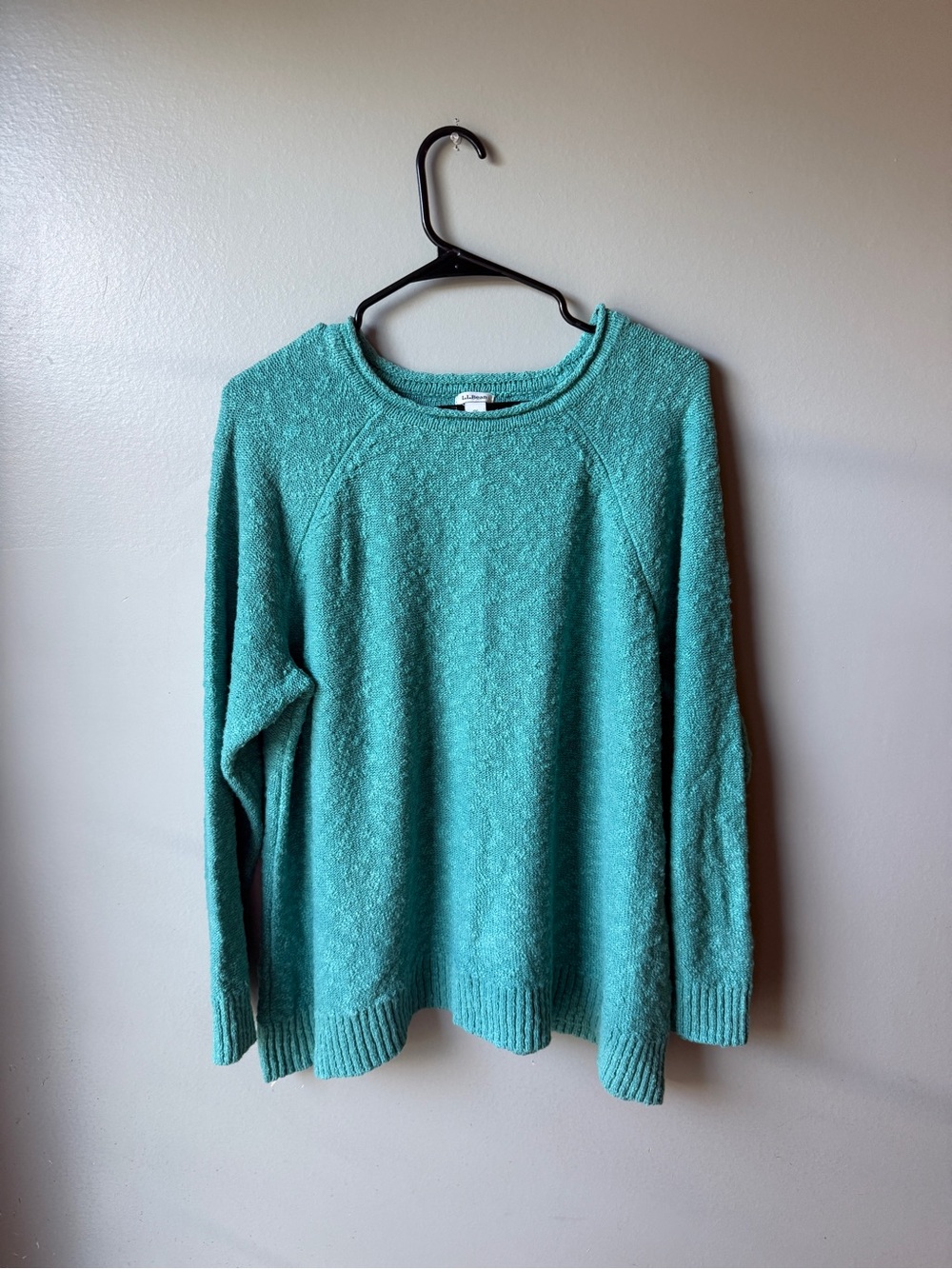 L.L.Bean Teal Textured Knit Crewneck Sweater Women’s 1X Plus Size